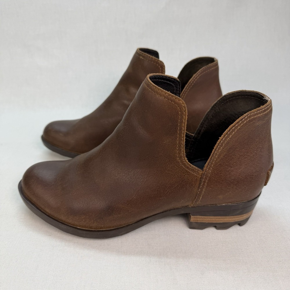 Sorel Boots Womens 7 Lolla Ankle Bootie Brown Leather Cut Out Block NL3780-242 - Picture 3 of 12